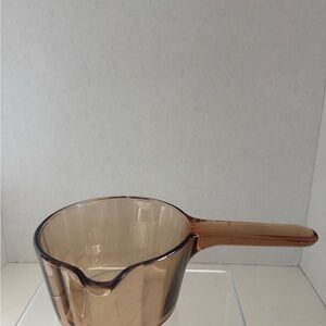 Vintage wear corning, fluted, glass sauce, pan W/spout one L Amber, France